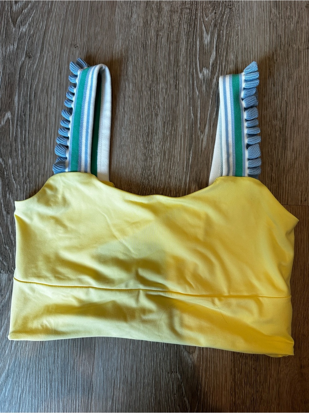 Altar'd State Yellow Crop Tank with Striped Ruffle Straps